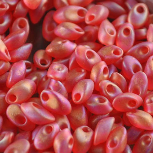 Miyuki - 4x7mm Long Magatamas - Matte Transparent Red Orange AB (tube)