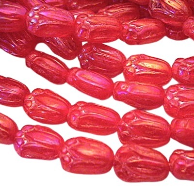 Glass Bead Tulips - 8x11mm - Cherry Lustre (10)