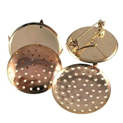 Perforated Screen Findings - 28mm Domed Disk with Pin Back - Goldtone