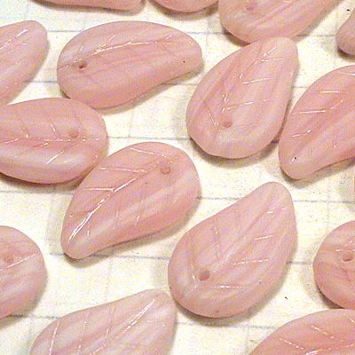Glass Bead Flat Paisley Leaves - 9x14mm - Light Rose Streaky Matte (10)