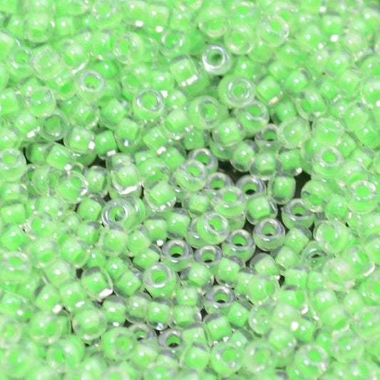 Miyuki Seed Beads - 11/0 - Luminous Inside-Color Neon Lime Green/Crystal -mb11-1