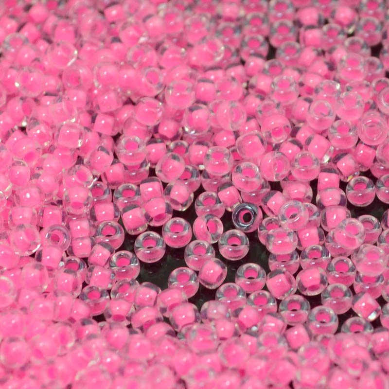 Miyuki Seed Beads - 11/0 - Luminous Inside-Color Neon Pink /Crystal -mb11-4299b2