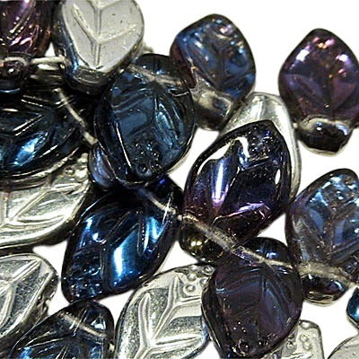 Glass Bead Leaf - 7x12mm - Bermuda Argent (25)