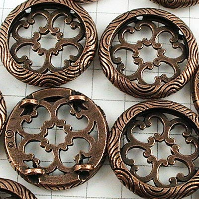Link - 2-Hole Slider Round Picture Frame Filigree - Antique Copper