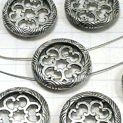 Separator/Connector - 2-Hole Round Frame Filigree - Antique Pewter