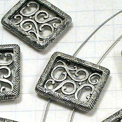 Separator/Connector - 2-Hole Rectangle Frame Filigree - Antique Pewter