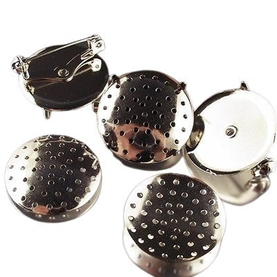 Perforated Screen Findings - 25mm Domed Disk with Pin Back - Silvertone