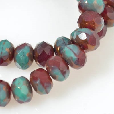 Fire Polish - 9x6mm - Faceted Donut - Turkish Adventure (strand 25)