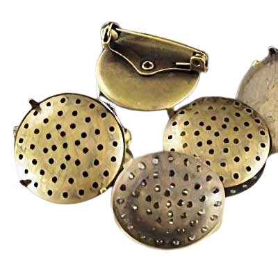 Perforated Screen Findings - 26mm Domed Disk with Pin Back - Antique Brass