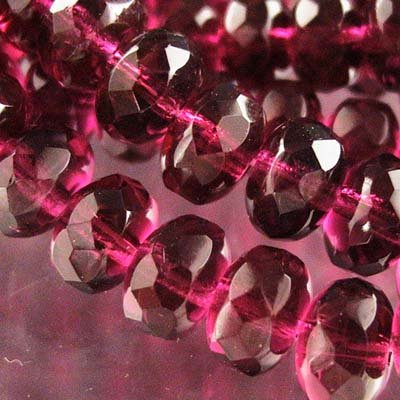 Fire Polish - 8x6mm - Faceted Donut - Cranberry (strand 25)