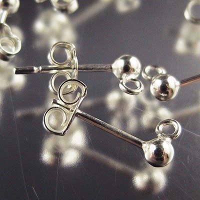 Earring - 3mm Ball Stud with Ring and Clutch - Sterling (pair)