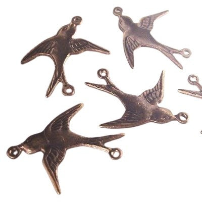 Charm - 2-Hole Swallow Bird Connector - Natural Brass