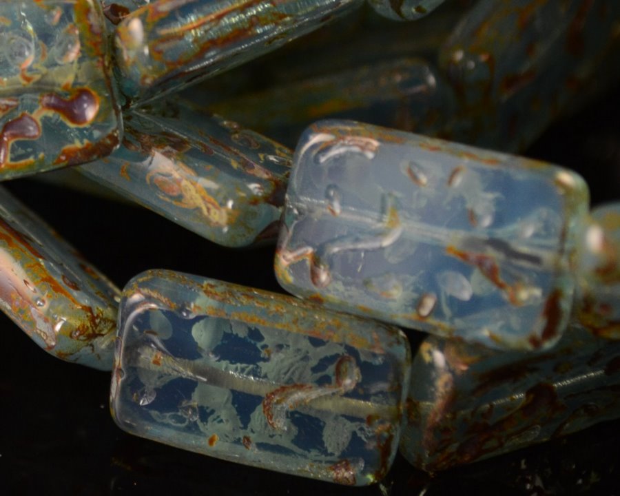 Glass Bead Carved Flat Rectangle - 12x18mm - Tabla Gooseberry