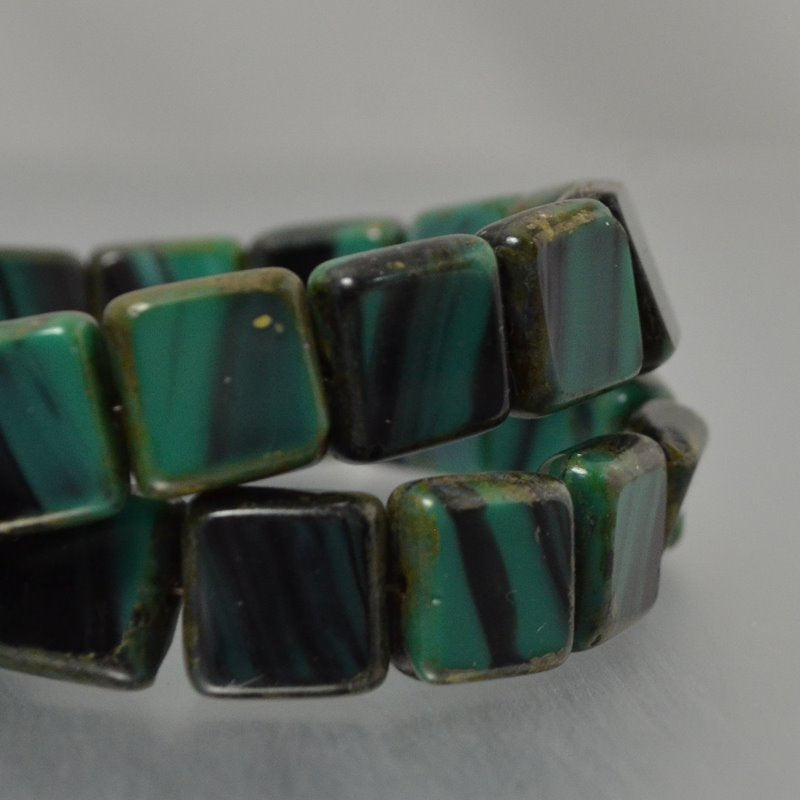 Czech Glass - 11x10mm Flat Square Tablet - Irish Spring (Strand 15)