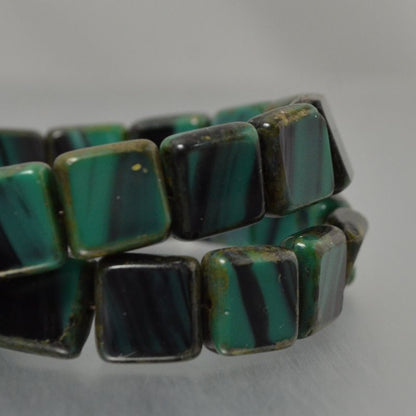 Czech Glass - 11x10mm Flat Square Tablet - Irish Spring (Strand 15)