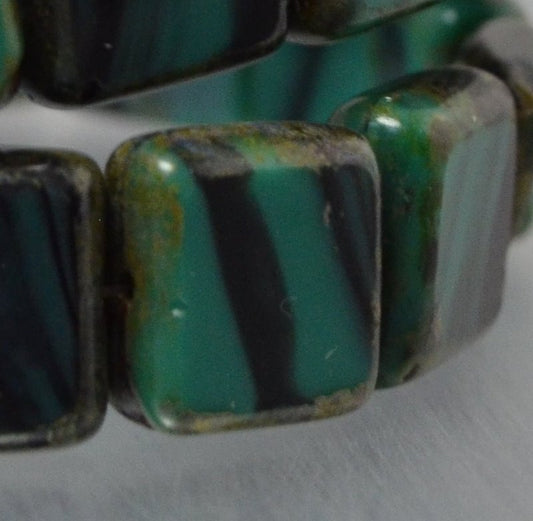 Czech Glass - 11x10mm Flat Square Tablet - Irish Spring (Strand 15)