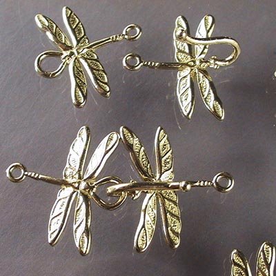 Hook and Eye Clasp -  Head to Head Dragonfly - Bright Brass