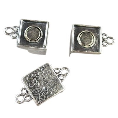 Magnetic Clasp Square Floral Bouquet - 13mm - Sterling