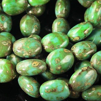 Glass Ovals - 9x11mm Puff Oval - I Lichen Green (15)
