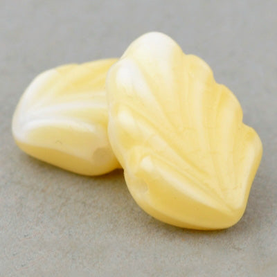 Glass Bead Deco Leaf Motif - 8x12mm - Ivory White (20)