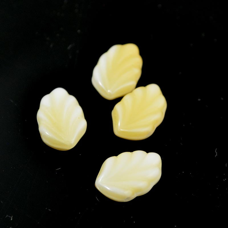 Glass Bead Deco Leaf Motif - 8x12mm - Ivory White (20)