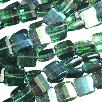 Fire Polish - 9mm - Faceted Flat Square - Dark Sage Green AB