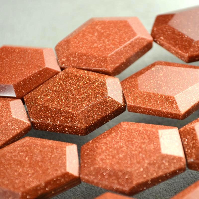 Goldstone   30mm Fac Irreg Hexagon strand