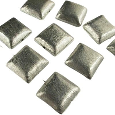 Metal Beads - 14mm - Puff Square - Brushed Silver