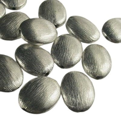 Metal Beads - 11x15mm - Puff Oval - Brushed Silver