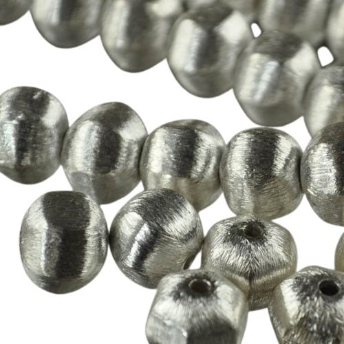 Metal Beads - 11mm - Puff Hexagons - Brushed Silver