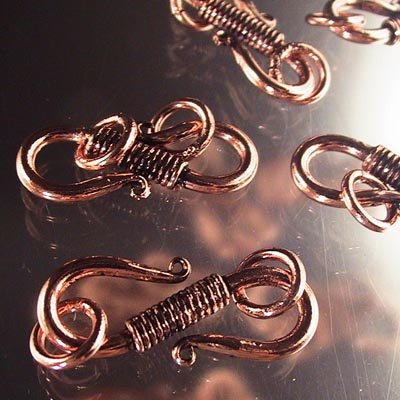 Hook and Eye Clasp - 25mm Coil Wrapped S Hook - Bright Copper