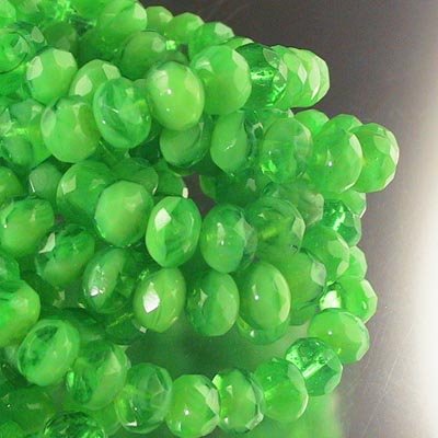 Fire Polish - 8x6mm - Faceted Donut - Spring Onion Givre (strand 25)
