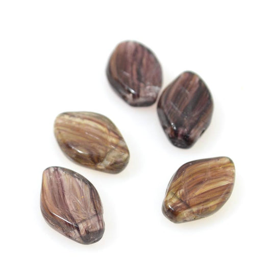 Glass Bead Leaf - 7x12mm - Coffee Stripe (25)