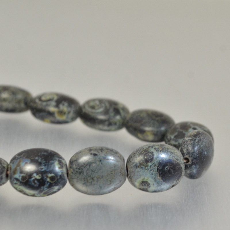 Czech Glass - 9x11mm Puff Ovals - Jet Raku (Strand 15)