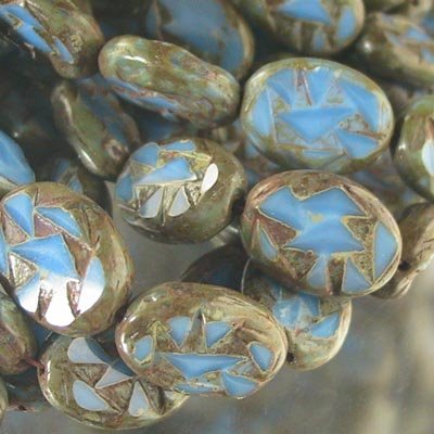 Glass Beads - Flat Oval - Flying Blue Wedges