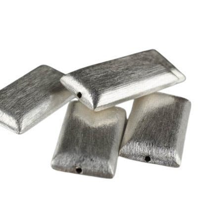 Metal Beads - 16x30mm - Biscuit Rectangle - Brushed Silver