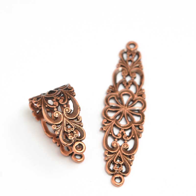 Bail -  Perogi Flower - Antiqued Copper