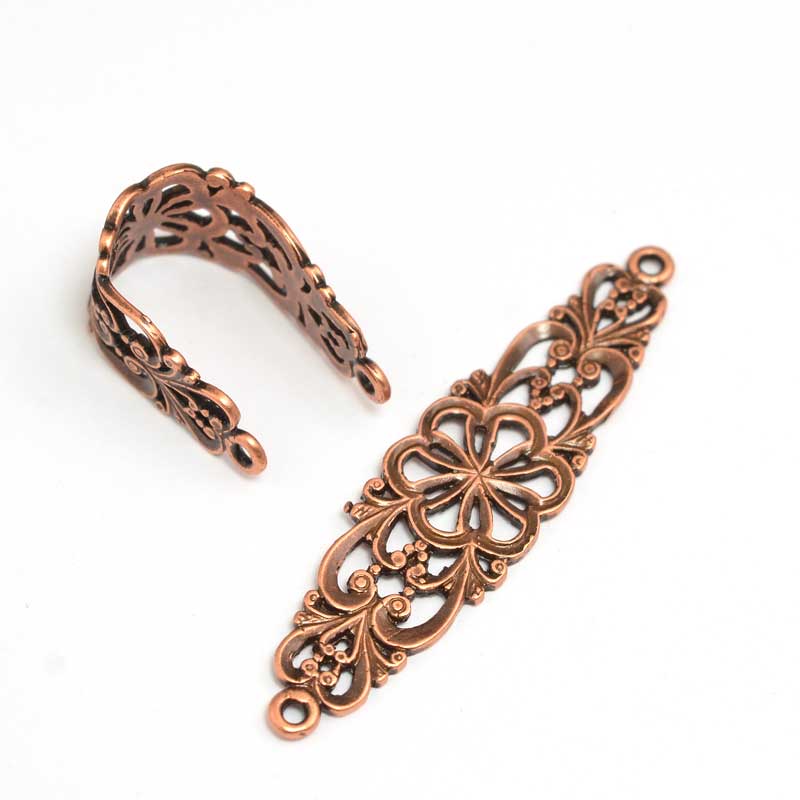 Bail -  Perogi Flower - Antiqued Copper