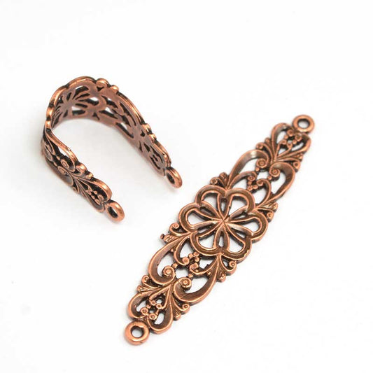 Bail -  Perogi Flower - Antiqued Copper