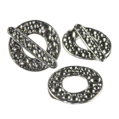Toggle Clasp Cobble Stones - 3-Strand - Antiqued Sterling