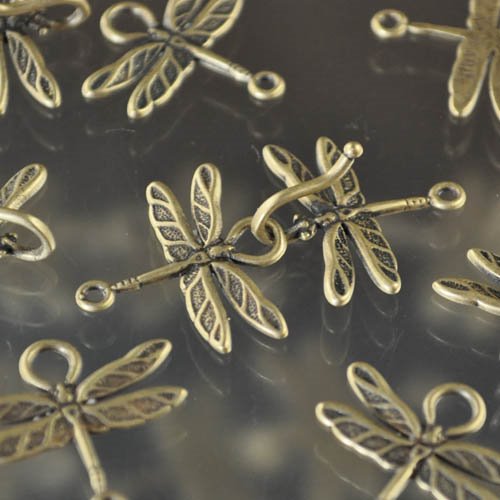 Hook and Eye Clasp -  Head to Head Dragonfly - Antique Brass