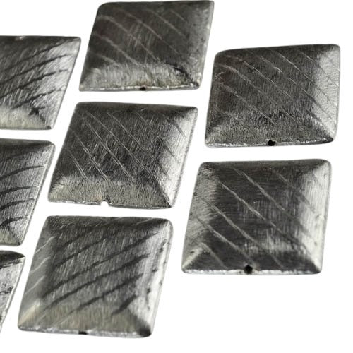 Metal Beads - 27mm - Brushed Stripey Square - Brushed Silver