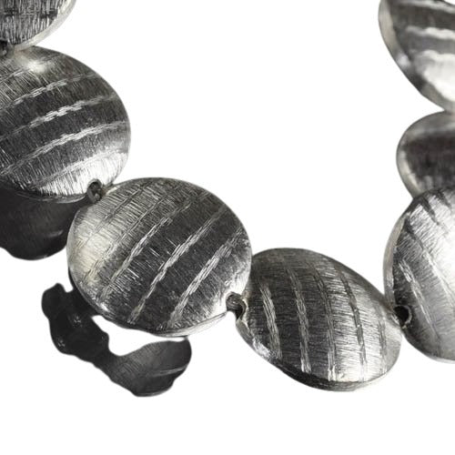 Metal Beads - 20mm - Brushed Stripey Lentil - Brushed Silver