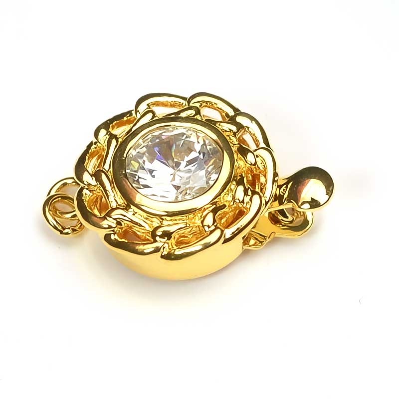 Box Clasp Chain Frame Rhinestone W CZ - Crystal - Gold Plated