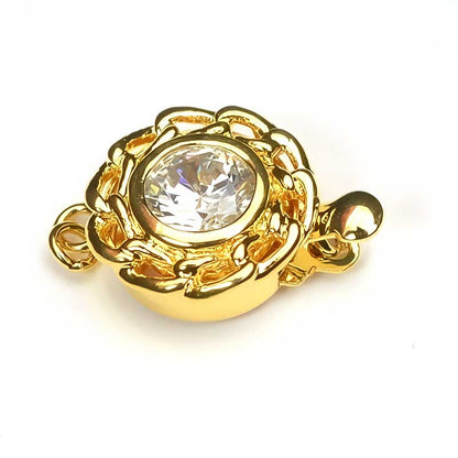 Box Clasp Chain Frame Rhinestone W CZ - Crystal - Gold Plated