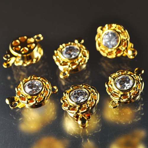 Box Clasp Chain Frame Rhinestone W CZ - Crystal - Gold Plated