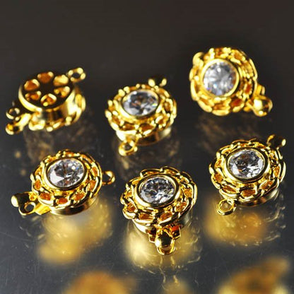 Box Clasp Chain Frame Rhinestone W CZ - Crystal - Gold Plated