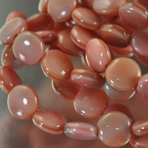 Glass Beads - 10mm Puff Coin - Rose Satin (Strand 15)