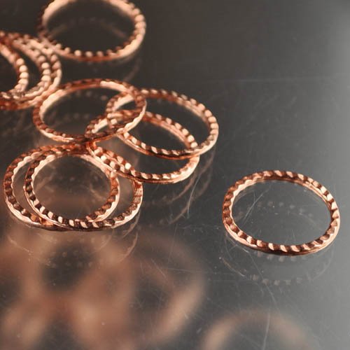 Ring - 16mm - Corrugated Texture Circle - Bright Copper