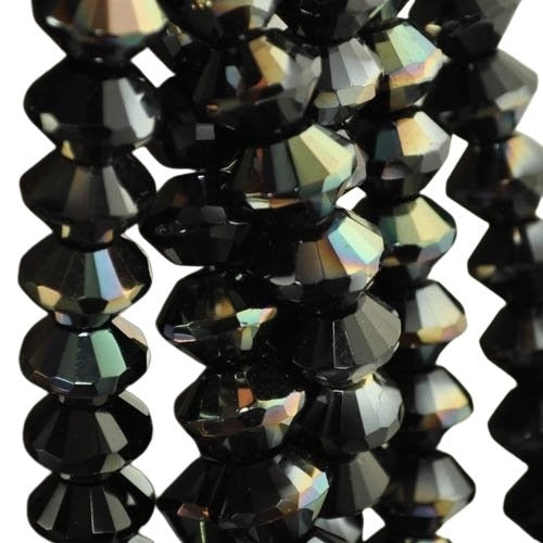 Fire Polish - 14mm - Faceted Bicone Rondelle Rivoli - Jet Lustre